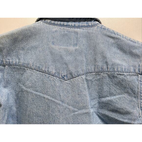 Wrangler Western Blue Denim Long Sleeve Snap Button Shirt Boy’s 10-12 Large 34” - Picture 7 of 8